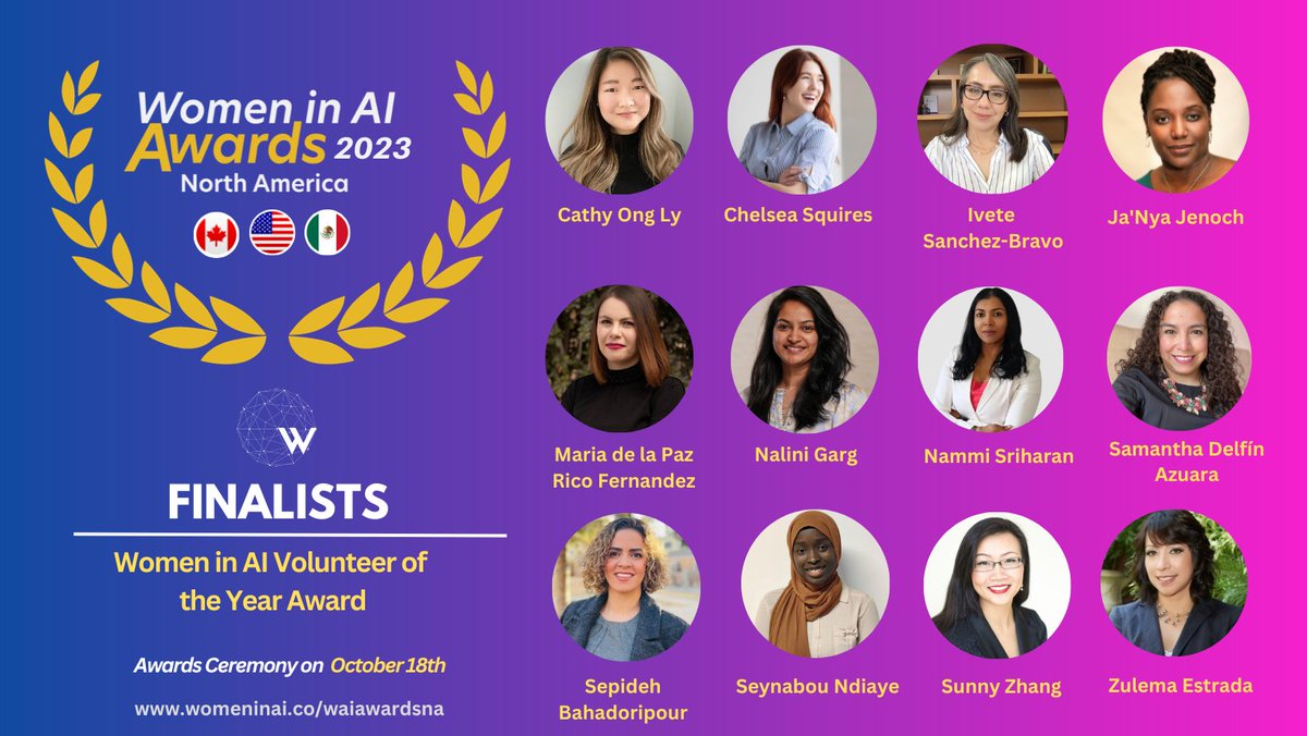 🏆𝐏𝐫𝐞𝐬𝐞𝐧𝐭𝐢𝐧𝐠 𝐭𝐡𝐞 𝐅𝐢𝐧𝐚𝐥𝐢𝐬𝐭𝐬 𝐟𝐨𝐫 𝐖𝐨𝐦𝐞𝐧 𝐢𝐧 𝐀𝐈 𝐕𝐨𝐥𝐮𝐧𝐭𝐞𝐞𝐫 𝐨𝐟 𝐭𝐡𝐞 𝐘𝐞𝐚𝐫 𝐀𝐰𝐚𝐫𝐝 at
<a href="/WAIAwardsNA/">Women in AI Awards NA</a> 2023. Join us at the ceremony on Oct 18 at Metro Toronto Convention Centre bit.ly/WaiAwardsNA23
<a href="/BigDataAITO/">Big Data and AI Toronto</a>