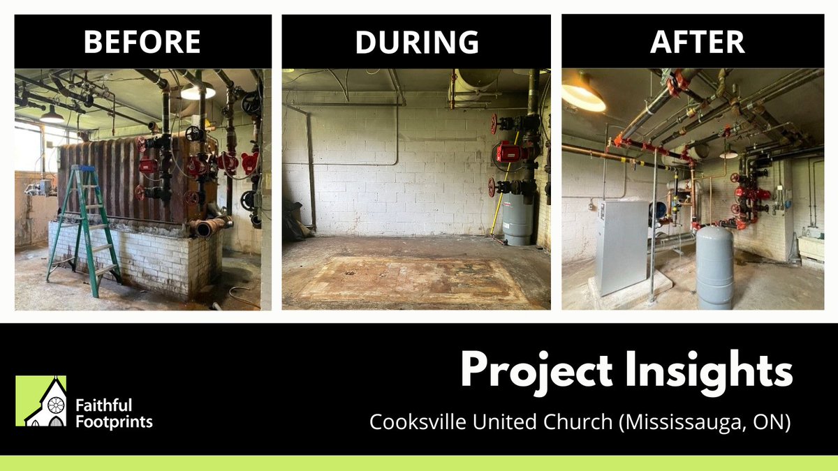 Cooksville United Church (Mississauga, ON) received a #FaithfulFootprints grant to replace its #boiler and remove asbestos from its piping.

"We were surprised at how much smaller the new boiler is compared to the behemoth we replaced" shares Paul Norris, Treasurer.

#UCCan