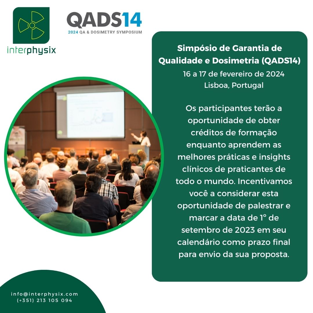 interphysix's tweet photo. As datas do próximo Simpósio de Garantia de Qualidade e Dosimetria (QADS14) já foram anunciadas: 16 a 17 de fevereiro de 2024, em Lisboa, Portugal. O evento contará com palestras sobre diversas temáticas.
Mais informações: https://t.co/0A4s4yvix7 https://t.co/pJejt5Tdqc