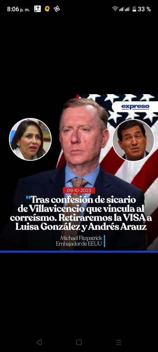 PabloRicaurteEc's tweet image. #URGENTE
Embajador @USembassyEC #MichaelFitzpatrick retiran la #visa al Binomio Presidencial @RC5Oficial @LuisaGonzalezEc y @ecuarauz una vez q @USAenEspanol conoció la confesión del #Sicario Sobreviviente y confesó q el #Correismo es el responsable del ASESINATO @VillaFernando_