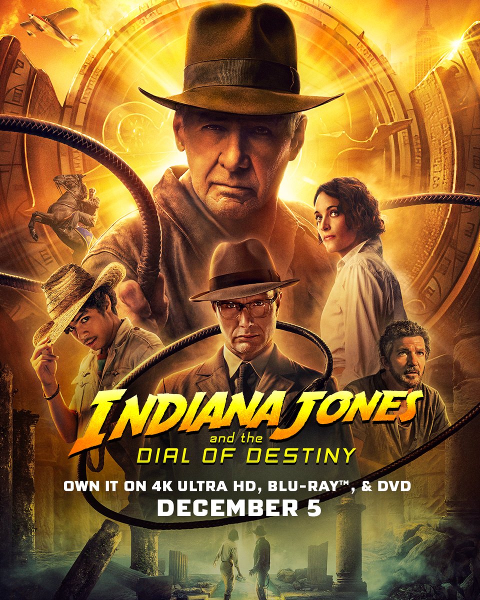 The final adventure comes home! #IndianaJones and the Dial of Destiny is coming to 4K Ultra HD, Blu-ray, and DVD December 5! 🐍 Plus, bonus features include a new score-only version of the film, from renowned composer John Williams.