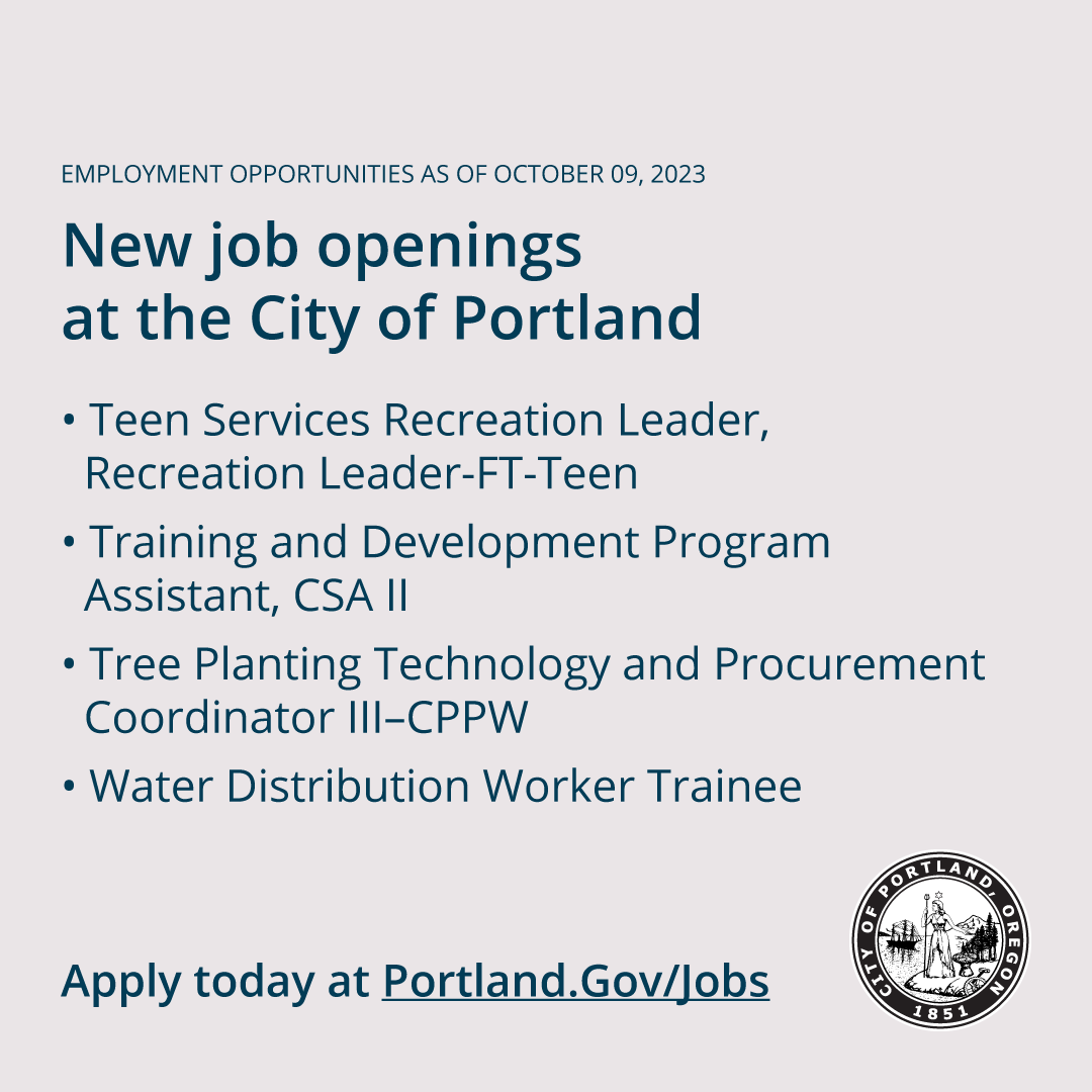PortlandGov's tweet photo. Explore new job openings at the City of Portland. 

Visit https://t.co/RFamq8ZHsV.

#WeArePortland https://t.co/VUaYrfzIZd
