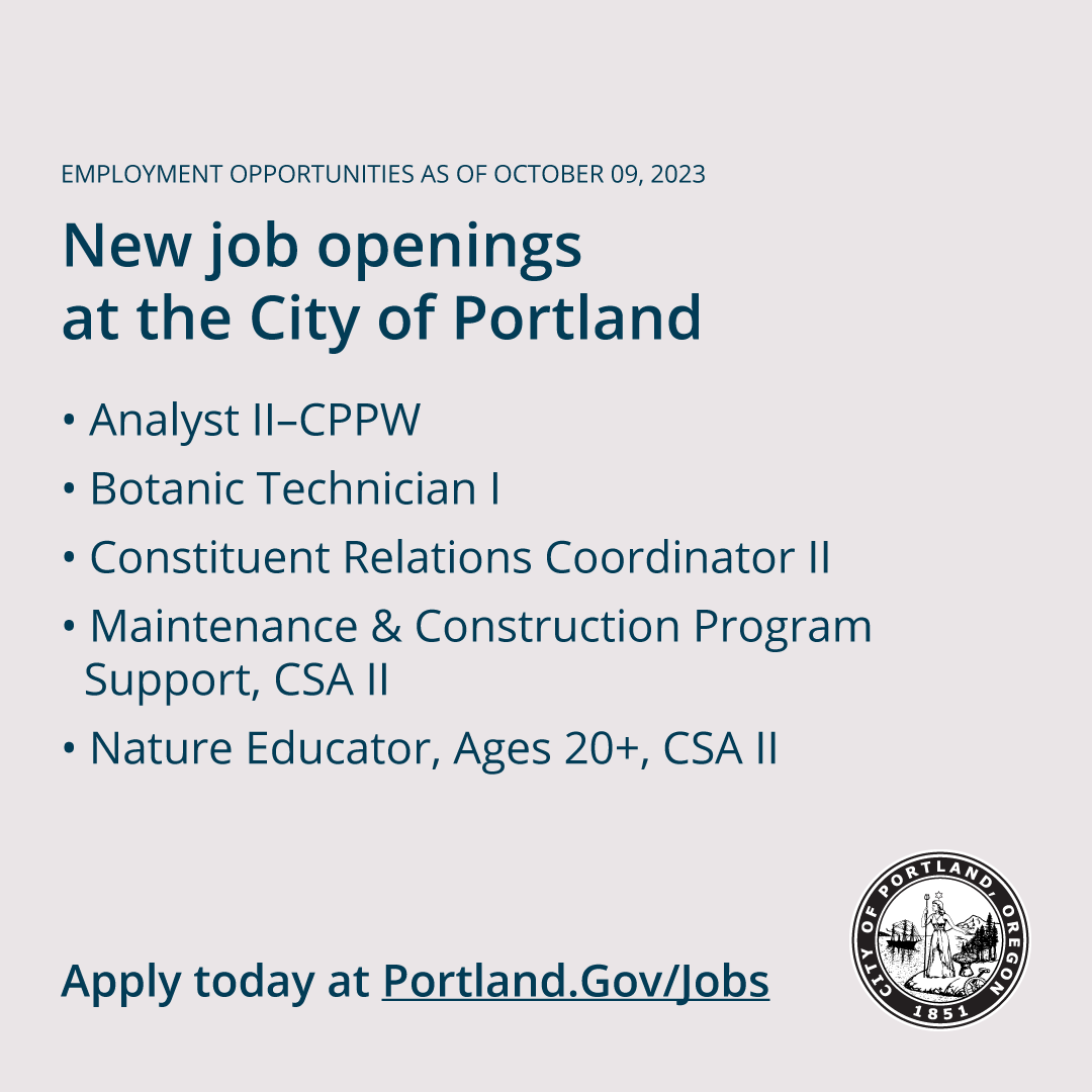 PortlandGov's tweet photo. Explore new job openings at the City of Portland. 

Visit https://t.co/RFamq8ZHsV.

#WeArePortland https://t.co/VUaYrfzIZd