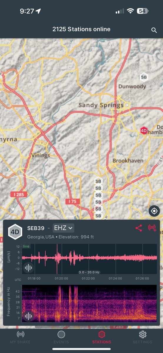 ChrisJacksonSC's tweet image. Wonder if these little anomalies a couple mins after it happened was the ground literally shaking from the double play that ended the Braves game at around 9:16 or so. Two stations picked up “something” around the same time a few mins later and both were around the same distance…