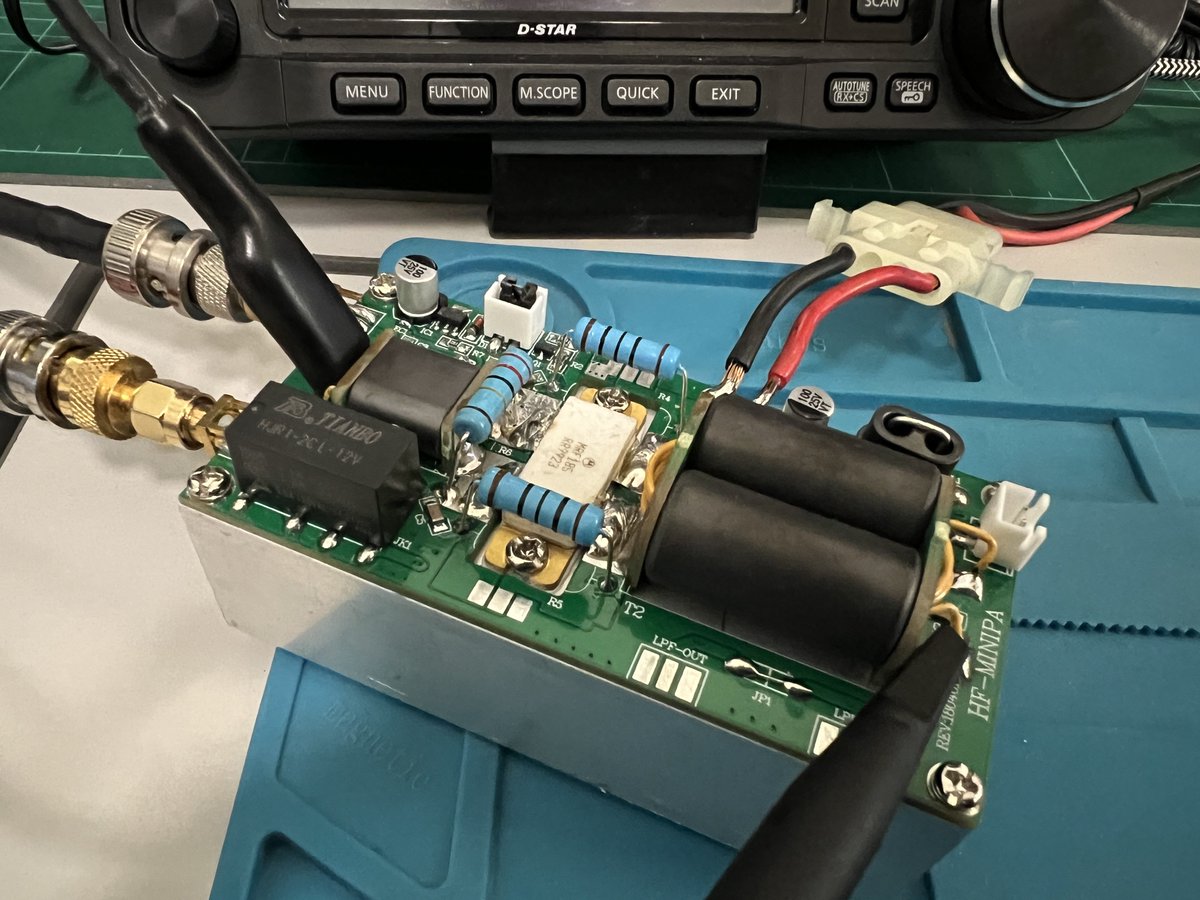 So much for 100W - have only managed  to get 20W out so far and even at 4.6v bias it draws almost  no  current. 
Ordered another FET.  #hamradio