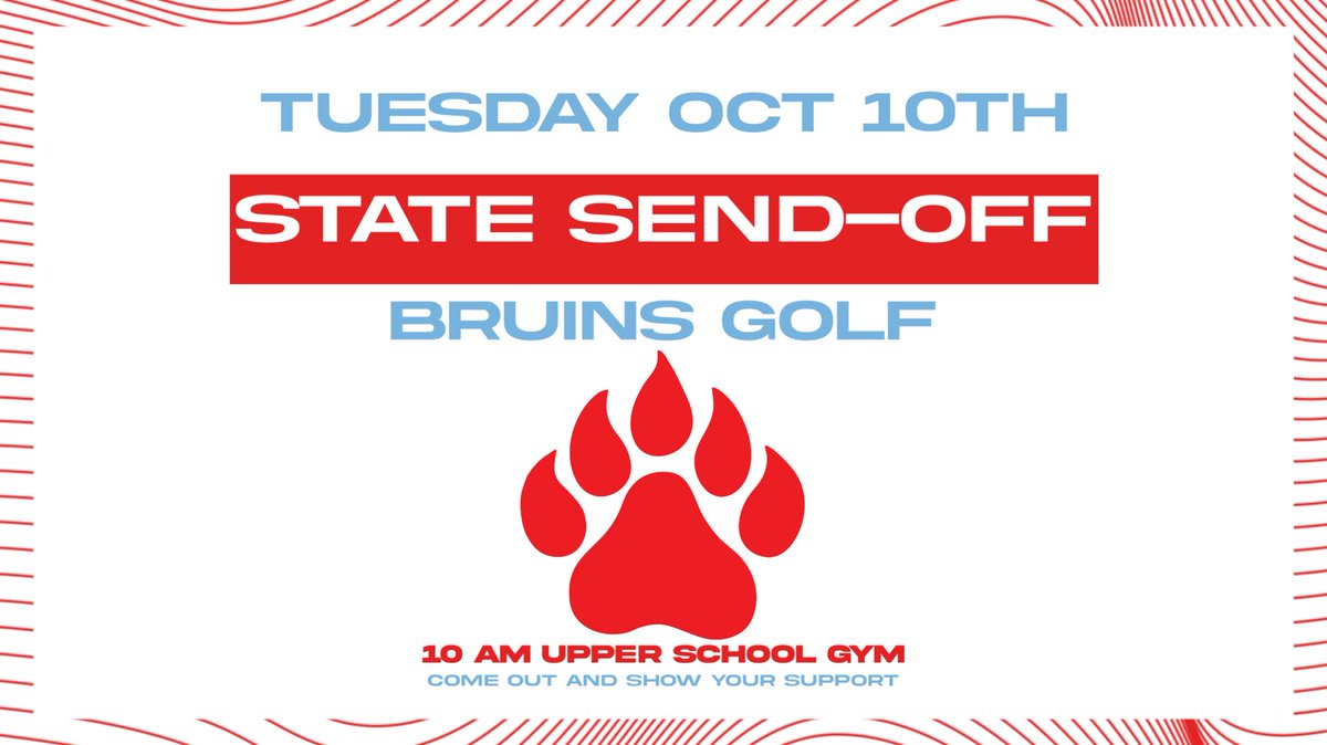 Come out and support our Bruins golf team as they head to the TSSAA DII A State Golf Tournament ⛳️ 

Tuesday Oct. 10th 
10am

📍Outside Upper School Gym doors