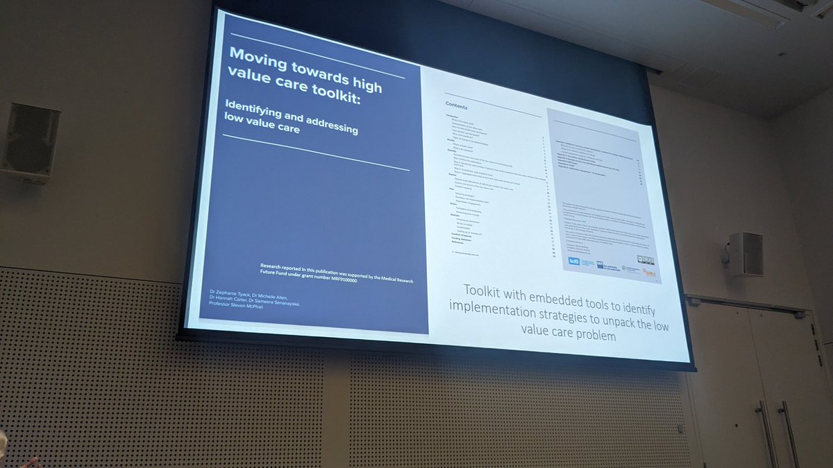 steele_t_a's tweet photo. Dr Zephanie Tyack ( @QUT ) presenting on an #implementation toolkit to advance the 'value of care' in Aus Hospitals:

-Teamwork and l'ship crucial
-Prioritise multi disciplinary teams for good value holistic care
-For BUSY pracs, toolkits not always useful
#EIS2023 @eisummit2023 https://t.co/PInfa4AzPS