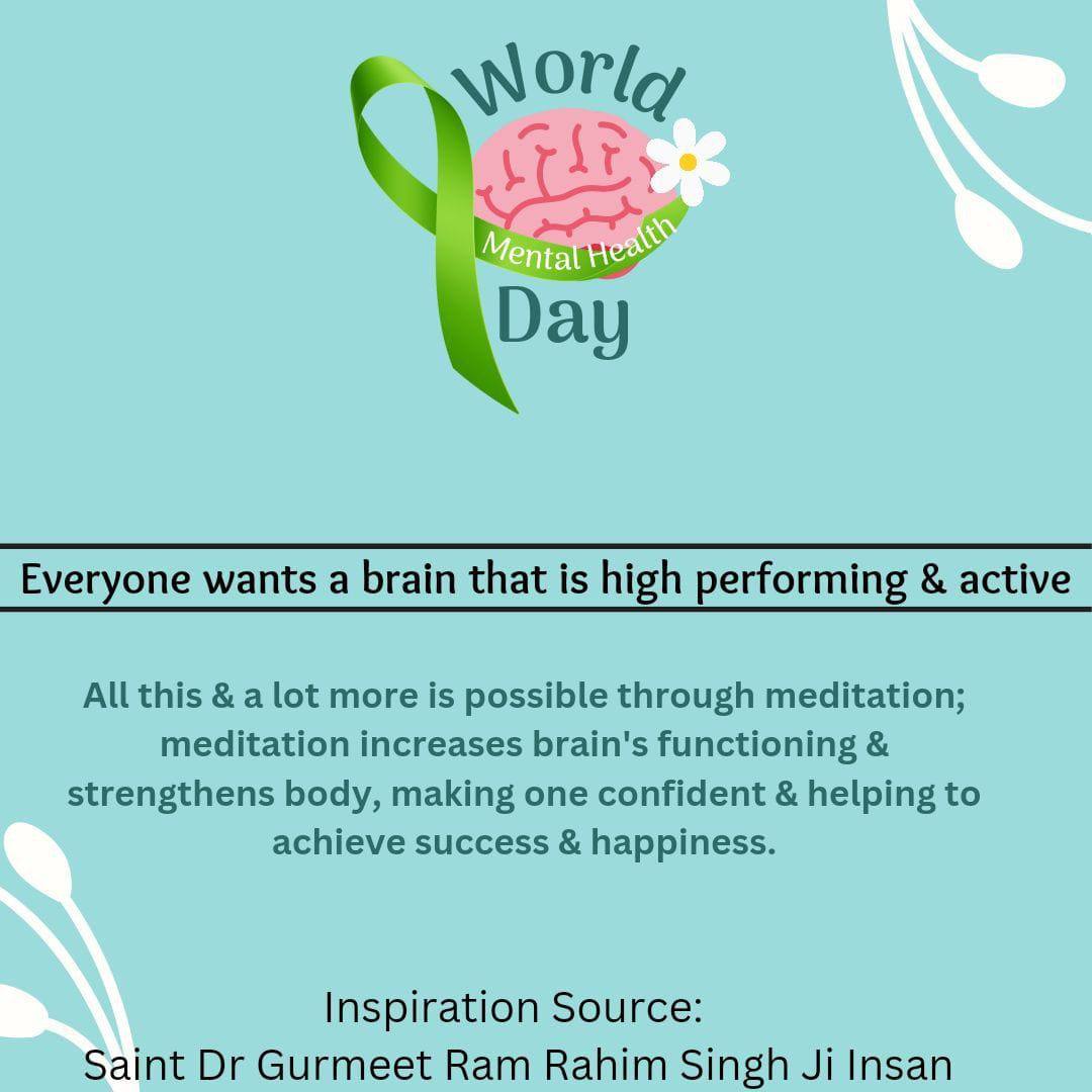 GauravInsan7717's tweet photo. #WorldMentalHealthDay
#WorldMentalHealthDay2023
Theme:- "Mental health is a universal human right" Saint Gurmeet Ram Rahim Ji says that if a person wants to remain mentally healthy then he will have to do meditation daily. And problems get eliminated from a person's life. https://t.co/uqYv4pg17Q