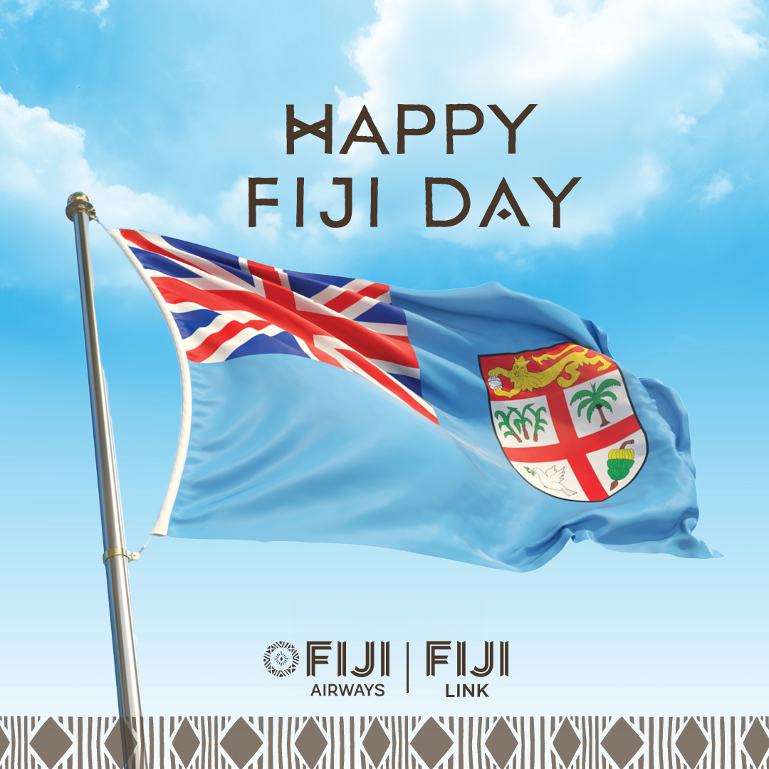 FijiAirways's tweet photo. From the Fiji Airways family to yours, Happy Fiji Day! 
🇫🇯❤️ https://t.co/1i018QEciW