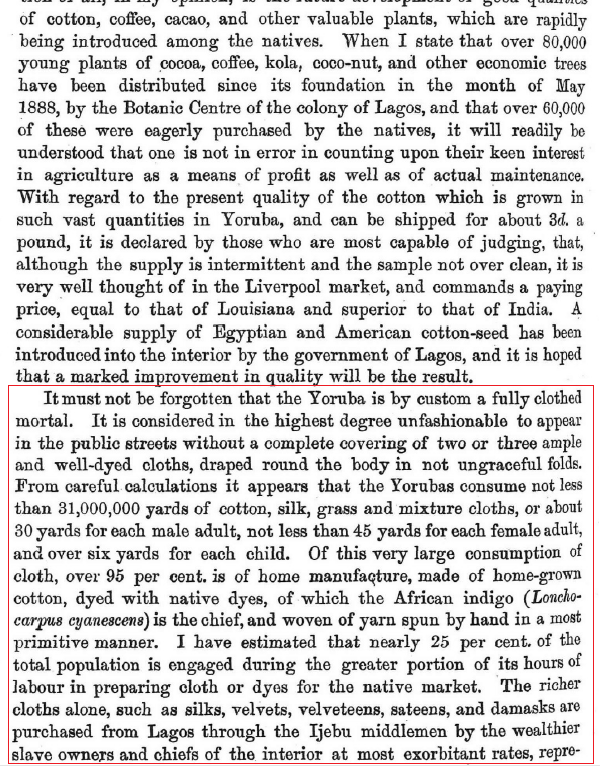 tolutee's tweet photo. In case, anyone is trying to gaslight you that the Yoruba walked around naked like them in pre-colonial times, tell them to read this. 

(Source: Millson, Alvan. "The Yoruba Country, West Africa." Proceedings of the Royal Geographical Society, no. X, Oct. 1891) https://t.co/QySWWoffgl