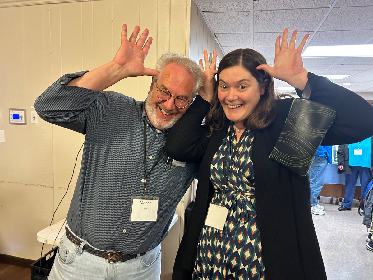 Remember back at #UCCSynod when some of us, including Rev Jim Moos and me, were inadvertent members of the #MooseFraternity? This evening at the #WeeKirkNE conference I met Rev Jim MOOSE and inducted him as an honorary member.