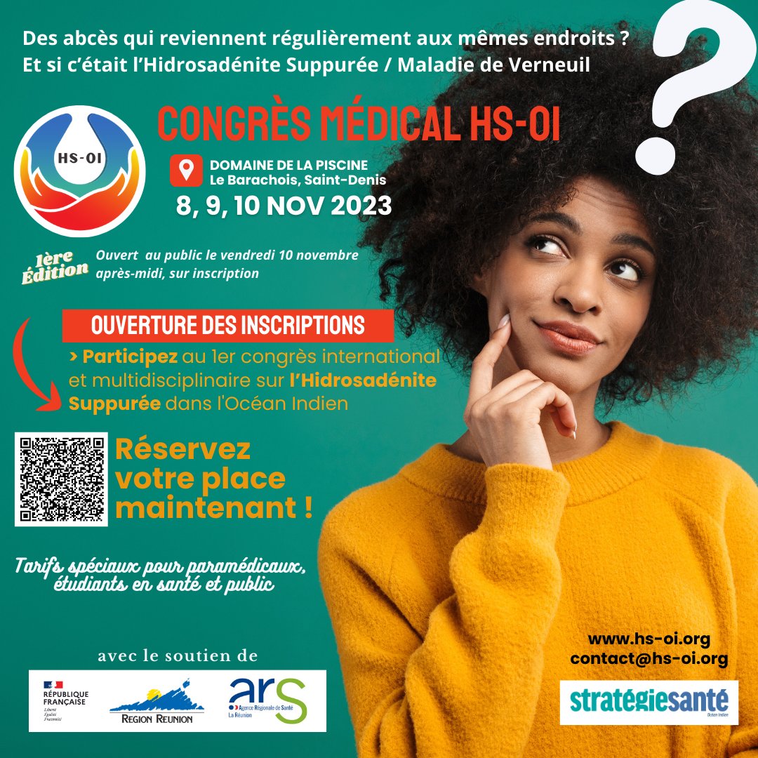 AFRH's tweet image. 💡 🗓 Pensez à vous inscrire !

#hidrosadenitesuppuree #maladiedeverneuil #hs #hidradenitissuppurativa #congres #hsoi #afrh #iledelareunion #oceanindien