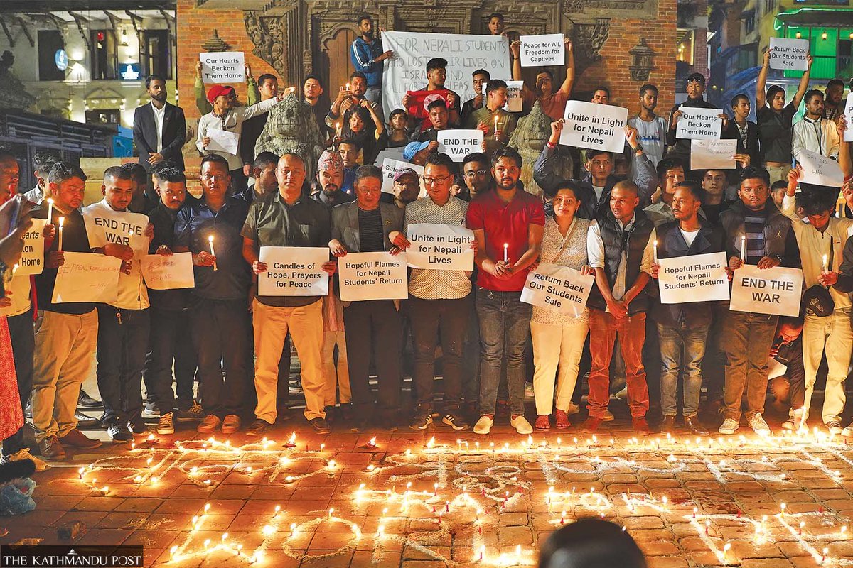 kathmandupost's tweet image. A group of students and well-wishers hold a candlelight vigil at Patan Durbar Square on Monday evening in honour of the 10 Nepali students killed in Saturday’s Hamas attack in Israel and to pray for the safe return of others stranded there.

Photo by: @AngadDhakal