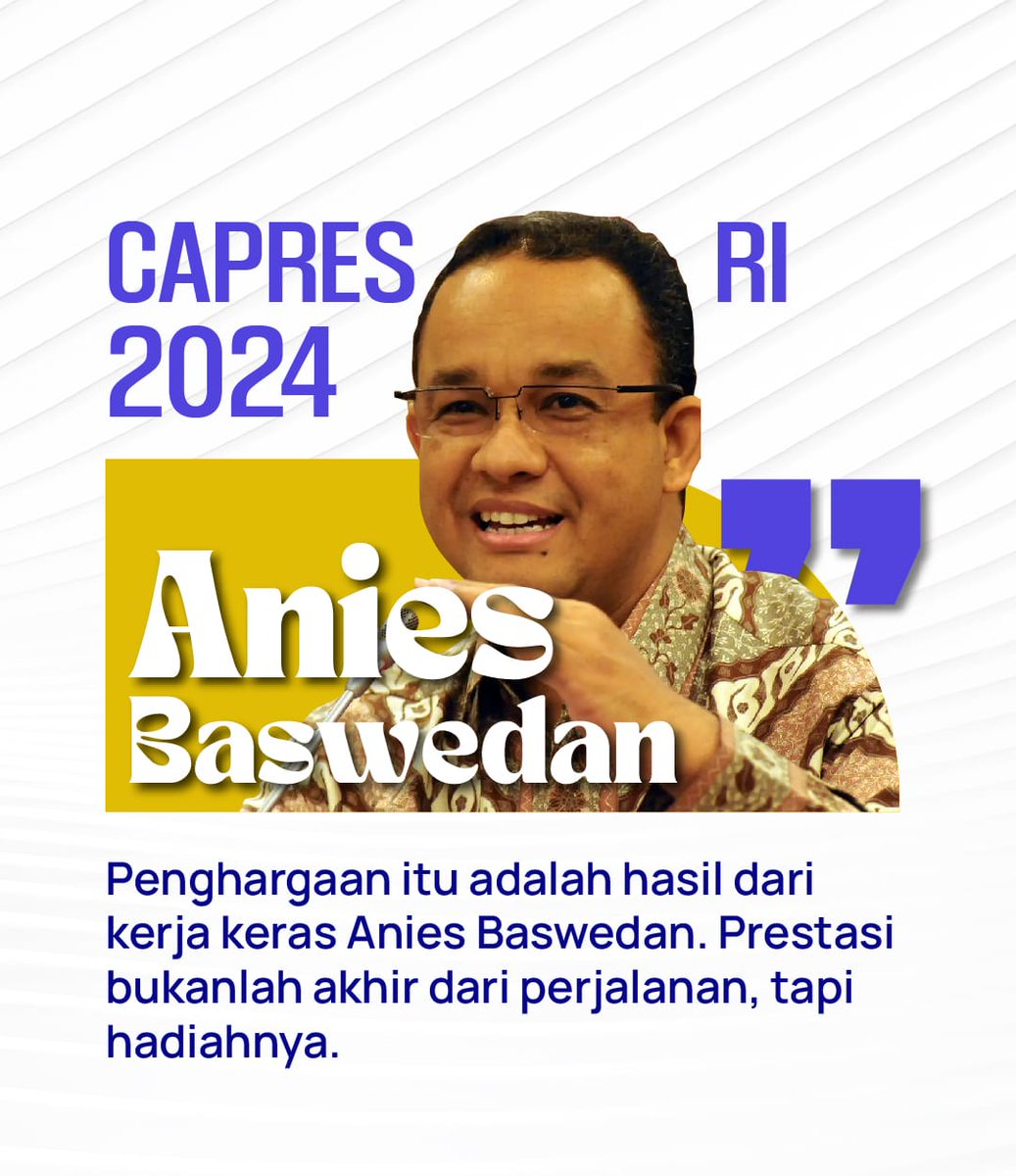 Penghargaan internasional jadi bukti bahwa capres Anies Baswedan mempromosikan Indonesia ke dunia! Pemimpin kelas dunia ni Boss!
Amin Terkenal #AniesTerkenal