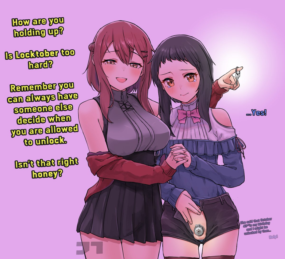 Nestea_fan's tweet photo. You better be good and locked in your cages. You didn't tap out in just a week right? 
Art by: jtleeklm (pixiv id: 23640417)

#captions #femdom #hentai #hentaicaptions #HentaiEdit #nsfwtwt #chastity #locktober https://t.co/JjAwny8UED