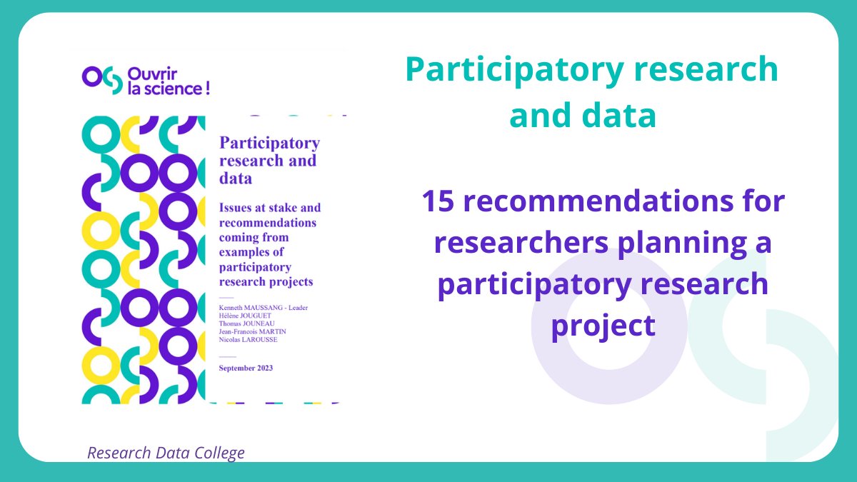The Research Data College has published 15 recommendations in its report to help you successfully run your participatory research project
bit.ly/3LWmnUR
#openscience #researchdata #participatoryresearch