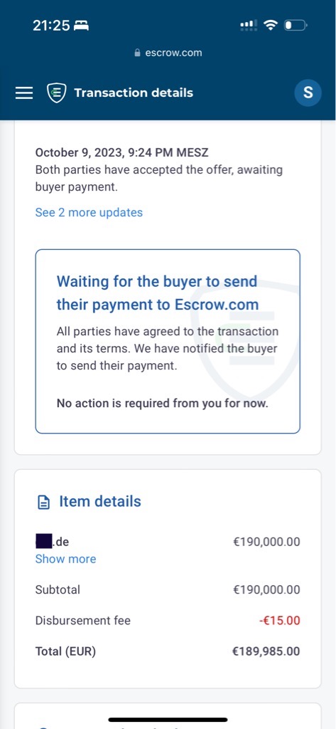 Two letter .de domain sold for €190.000 via @Escrow_com
