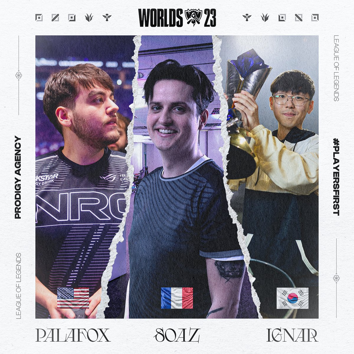 ProdigySEG's tweet photo. #Worlds2023 starts now! Aspiring champions will face off in Korea for an opportunity to lift the legendary trophy 🏆 Good luck to our prodigies @sOAZ, @IgNarLoL and @palafoxlol as they represent NA's first seed in the upcoming main event of the competition! 

#ProdigyFamily https://t.co/kBkTGVvZRv