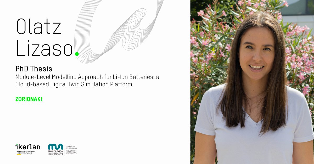 IKERLANofficial's tweet photo. Olatz Lizasok @MUnibertsitatea -rekin egindako 'Module-Level Modelling Approach for Li-Ion Batteries: a Cloud-based Digital Twin Simulation Platform' #tesia aurkeztu du, zorionak! 👏👏

🔗 https://t.co/0ZvLzbgY0u 

#IkerlanExperience https://t.co/YzRFih7Mzm