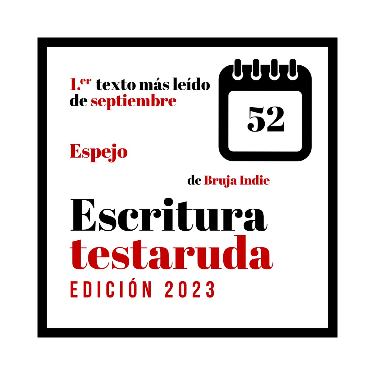 El texto más leído de septiembre en #EscrituraTestaruda ha sido «Espejo», de Bruja Indie (<a href="/rjadraque/">Rodolfo Jadraque</a>). ¡Enhorabuena!

Un espejo para otear el interior y el pasado.

Puedes leerlo aquí 👇
escrituratestaruda.com/2023/09/04/esp…