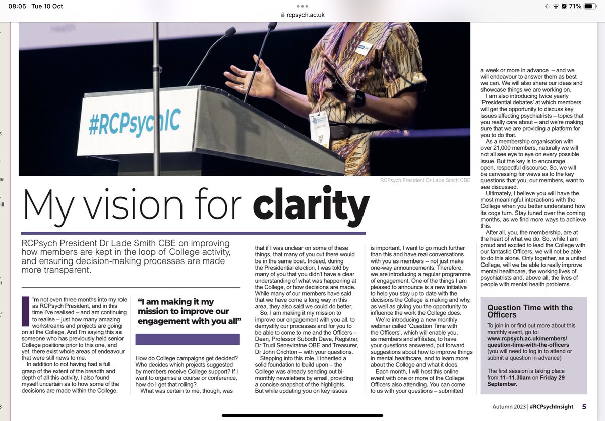 lennycornwall's tweet photo. From @DrLadeSmith in latest edition of #RCPsychInsight. A real commitment to accountability and transparency in decision-making.  And for the first time (I think) all elected &amp; appointed officers are invited to this week’s strategy day. https://t.co/i8FJad38eR