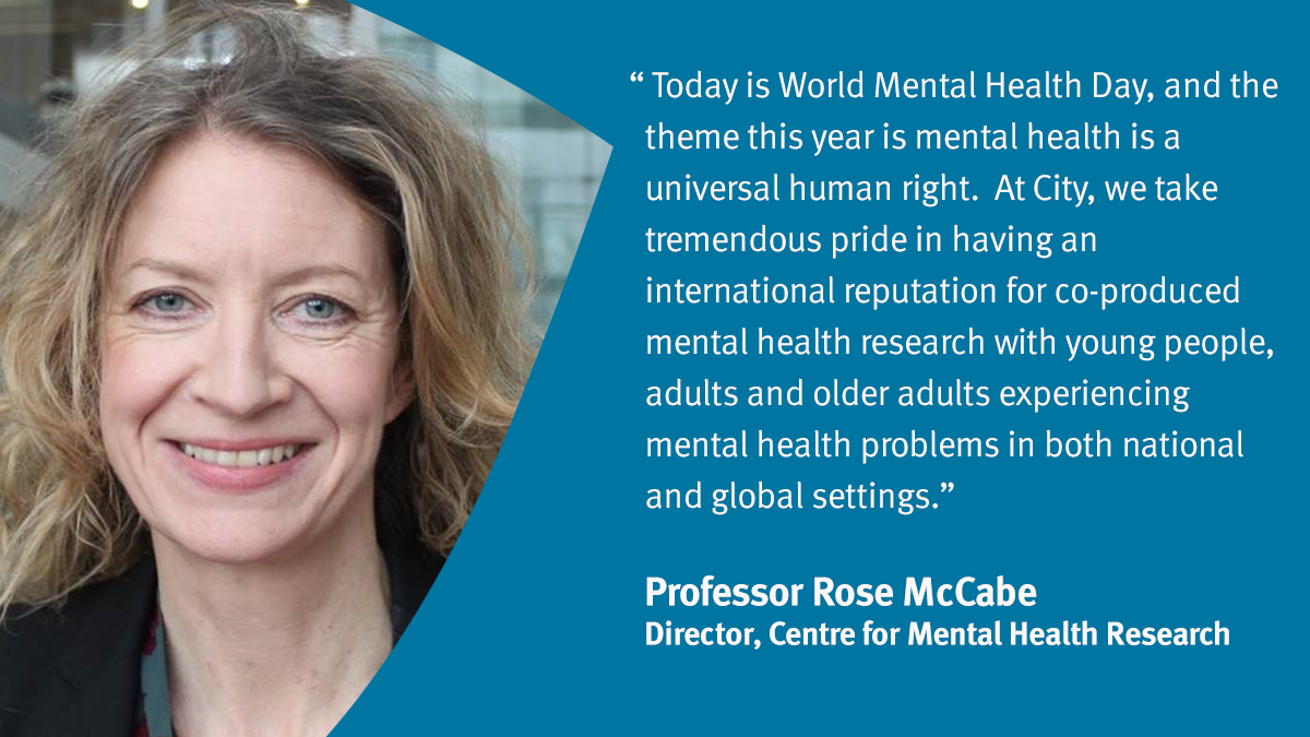 It's #WorldMentalHealthDay. Find out more about our Centre for Mental Health Research which carries out collaborative research to improve the quality of mental health care: city.ac.uk/research/centr…