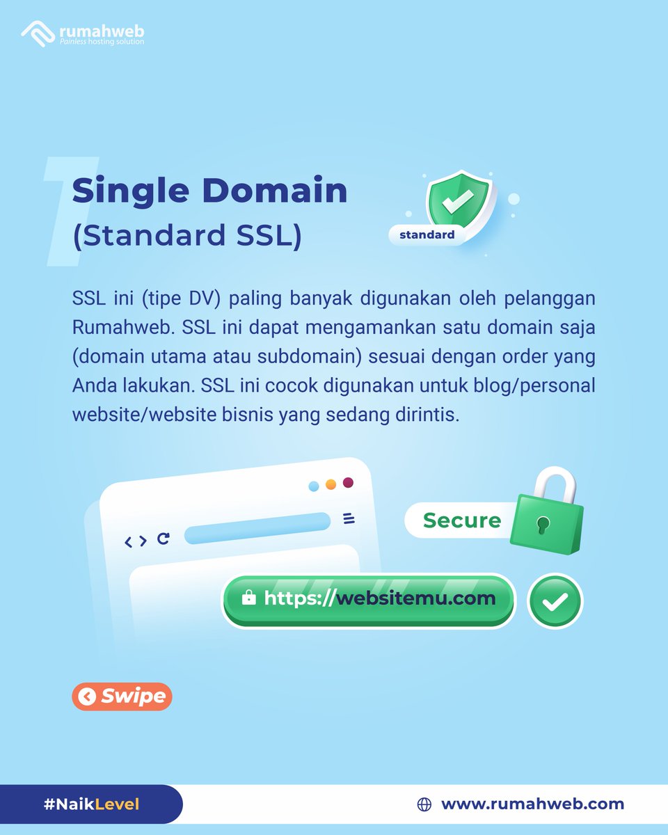 rumahwebtweet's tweet image. Kami rangkumkan 4 SSL Terpopuler yang paling banyak digunakan dan dapat disesuaikan dengan kebutuhan website Anda.

Dapatkan SSL Premium Murah terbaik mulai dari Rp. 8.250 perbulan hanya di rwb.pw/sslmurah

#GlobalSign #Sectigo #SectigoSSL #DomainMurah #PromoDomain…