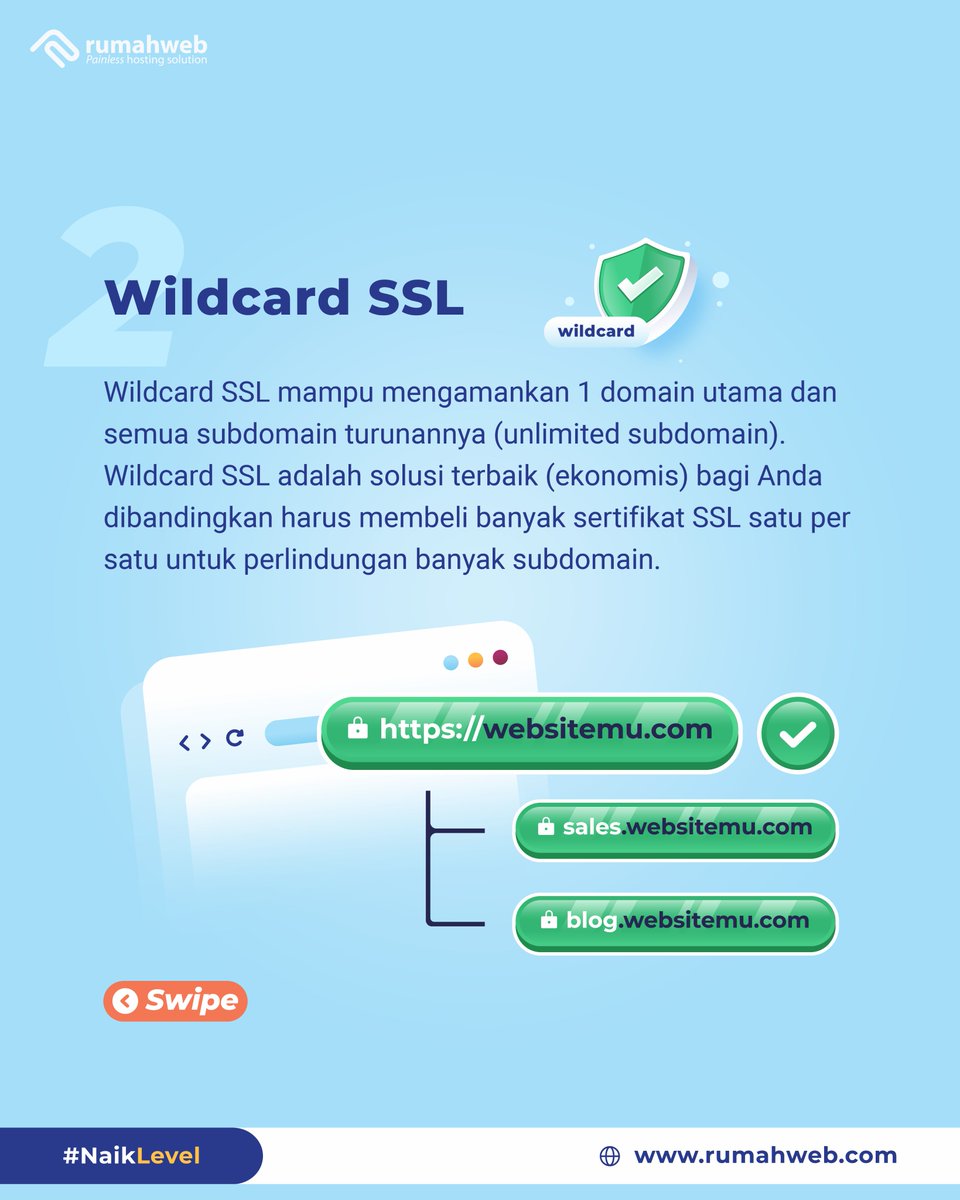 rumahwebtweet's tweet image. Kami rangkumkan 4 SSL Terpopuler yang paling banyak digunakan dan dapat disesuaikan dengan kebutuhan website Anda.

Dapatkan SSL Premium Murah terbaik mulai dari Rp. 8.250 perbulan hanya di rwb.pw/sslmurah

#GlobalSign #Sectigo #SectigoSSL #DomainMurah #PromoDomain…