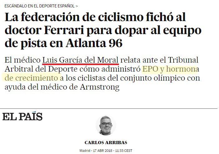 futbolgate_ES's tweet photo. En julio de 2012, el Dr. García del Moral fue sancionado de por vida por su implicación en el caso Armstrong.

En octubre de 2012, la página web del centro médical en el que trabaja el Dr.García del Moral, seguía indicando en su CV/Biografía, haber trabajado con el FCB y VCF.  ⬇️ https://t.co/7UwOyhvTfh