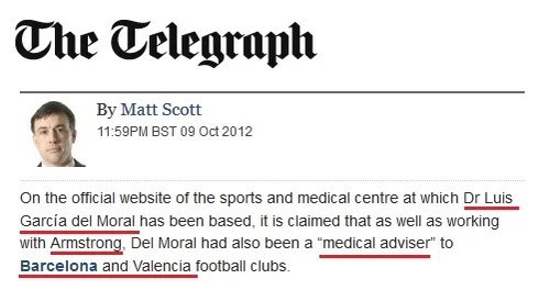 futbolgate_ES's tweet photo. En julio de 2012, el Dr. García del Moral fue sancionado de por vida por su implicación en el caso Armstrong.

En octubre de 2012, la página web del centro médical en el que trabaja el Dr.García del Moral, seguía indicando en su CV/Biografía, haber trabajado con el FCB y VCF.  ⬇️ https://t.co/7UwOyhvTfh