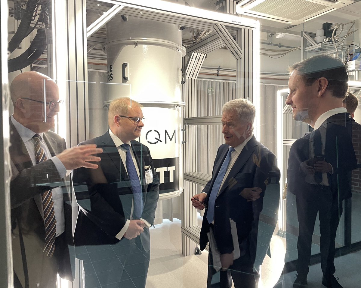 VTT (@vttfinland) on Twitter photo Espoo's Micronova is now the home of two quantum computers, as our new 20-qubit one joins its 5-qubit predecessor, both built in collaboration with <a href="/meetIQM/">IQM Quantum Computers</a> 💡
We had the honour of showcasing the #quantumcomputer to Sauli Niinistö <a href="/niinisto/">Sauli Niinistö</a>, President of the Republic of Finland. Espoo's Micronova is now the home of two quantum computers, as our new 20-qubit one joins its 5-qubit predecessor, both built in collaboration with <a href="/meetIQM/">IQM Quantum Computers</a> 💡
We had the honour of showcasing the #quantumcomputer to Sauli Niinistö <a href="/niinisto/">Sauli Niinistö</a>, President of the Republic of Finland.