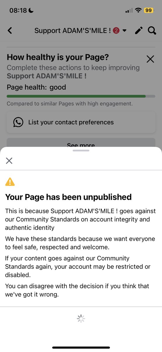 AdamSMile1's tweet photo. @facebook can I get some help with this please? Our charity page has been unpublished https://t.co/8aJiWp2t4L