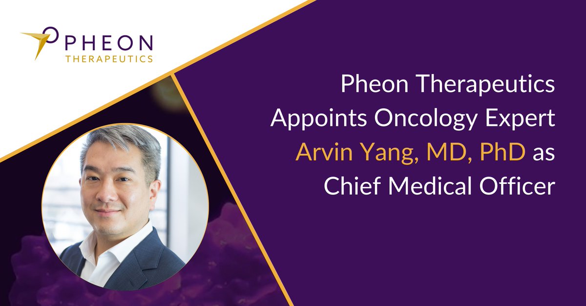 Pheon Therapeutics (@pheontx) on Twitter photo <a href="/pheontx/">Pheon Therapeutics</a> is pleased to announce the appointment of #oncology expert Arvin Yang, MD, PhD as its new CMO. As a seasoned CMO with over a decade of experience in advancing oncology therapies, he joins us to advance #ADCs for treatment of solid tumors. bit.ly/45qaxJE <a href="/pheontx/">Pheon Therapeutics</a> is pleased to announce the appointment of #oncology expert Arvin Yang, MD, PhD as its new CMO. As a seasoned CMO with over a decade of experience in advancing oncology therapies, he joins us to advance #ADCs for treatment of solid tumors. bit.ly/45qaxJE