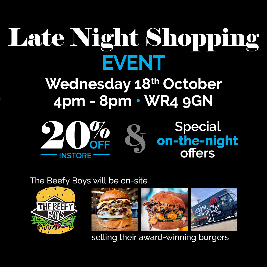 Just ONE WEEK until our Late Night Shopping Event! 🛍️✨

Mark your calendars and join us for an unforgettable evening of retail therapy, exclusive discounts, and don't forget, <a href="/thebeefyboys/">The Beefy Boys</a>.🍔

It's the perfect opportunity to cross off those wish-list items.

#ElevensesHour
