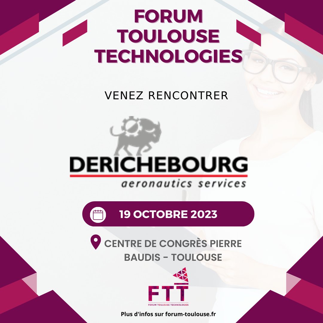🌟 En quête de stages, d'alternances ou d'emplois passionnants? 🚀

🗓️ Inscrivez-vous dès maintenant au Forum Toulouse Technologies et boostez vos chances avec Derichebourg et 60 autres entreprises. 🔥

📍Rejoignez-nous ici 👉 bit.ly/ftt23 💼✨