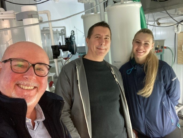 BIORAS_SHRIMP's tweet photo. Very fruitful meetings in Bergen where Vincenzo Zonno (Unisalento), Atle Foss (Ava Niva) and Kristina Hauglang (University of Bergen), discussed how to improve the RAS efficiency and management, with particular emphasis on solid removal and sludge thickening, for future re-use https://t.co/TxJMROUs3z