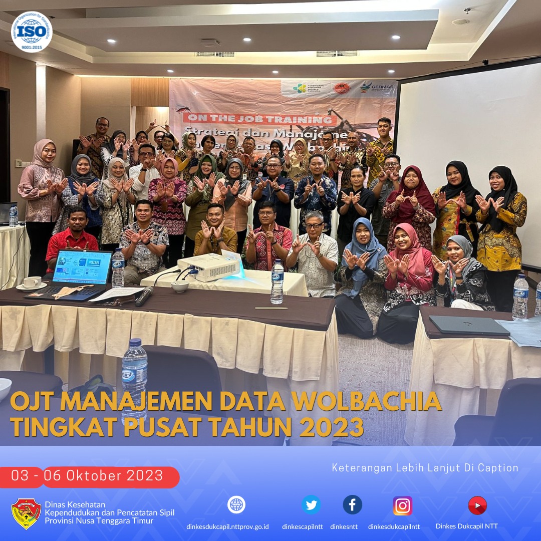 dinkesntt's tweet photo. 3-6 Oktober 2023.
On Job Training Manajemen Data Wolbachia tingkat pusat tahun 2023.
#p2pm #pencegahanPenyakit #DBD #Dengue #ILISARI #S3D https://t.co/seIuzwfFtn