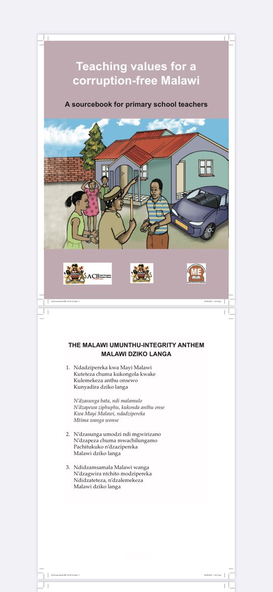 Thru efforts of ACB, MoE and MIE Malawi decided to start the process of re sculpting a new generation of corruption resistant citizens thru launch of this book on 6.10.23. It contains practical lessons of umunthu to be taught to our primary school kids.#RescuingMW#Endcorruption