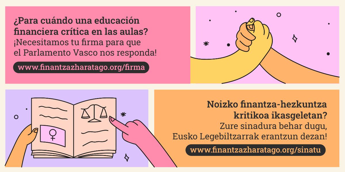 Noizko hezkuntza ekonomiko bat finantza-sistemak gizartean eta planetan dituen inpaktuak ulertzeko tresnak eta gaitasunak emango dizkiena ikasleei?

Galdera hori luzatu nahi diogu Eusko Legebiltzarrari. Horretarako, zuen laguntza behar dugu!

Sinatu hemen: osoigo.com/es/finantzaz-h…