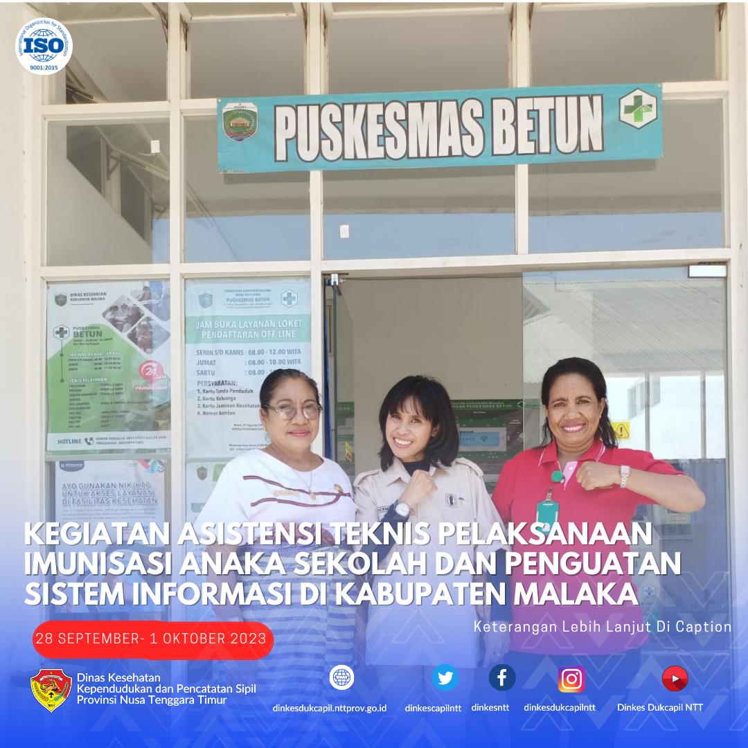 dinkesntt's tweet photo. Asistensi Teknis Pelaksanaan Imunisasi Anaka Sekolah dan Penguatan Sistem Informasi di Kabupaten Malaka pada 28 September - 01 Oktober 2023. #dinkesdukcapilntt2023 #surveilans #imunisasi #pd3i #reformasibirokrasi https://t.co/L44piGClb2