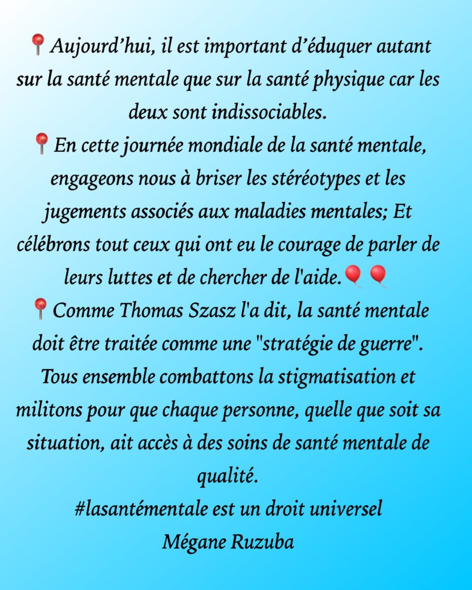 Megane_Ruzuba's tweet photo. Il n y’a pas de santé sans santé mentale #MentalHealthAwarenessMonth #MentalHealthDay @OMSRDCONGO https://t.co/GkF2g6bKy3