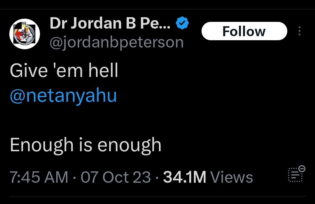 Mustafa_George's tweet photo. Would our Muslim brothers and sisters, young and old, still  hold love and reverence for Jordan Peterson after he openly supports the Israeli massacre of innocent people?! 
Further proof that our love and hate must be in accordance with our deen! https://t.co/ay3jRakOGX