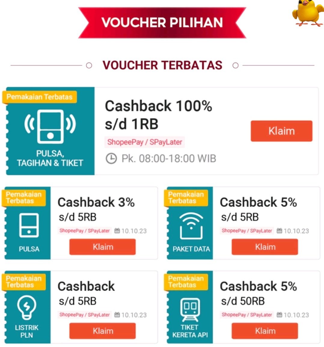 kimjongin080412's tweet photo. 10.10 Promo Heboh Pulsa,Tagihan &amp; Tiket | Flash Sale RP1 &amp; Cashback s/d 100RB sekarang! 

Jangan lewatkan penawaran terbaik cuma di Shopee! https://t.co/IXkM4ZhPxG

Ada cashback 1000 mayanlah buat beli pulsa

#PromoDiskonPulsa https://t.co/4zc3ALEvRb