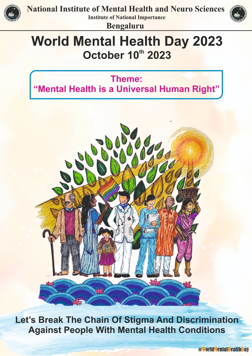 mheduNIMHANS's tweet photo. World Mental Health Day 2023 wishes from NIMHANS. “Mental health is a universal human right”Let's break the stigma and advocate for a world where everyone has access to mental health support and services. #WorldMentalHealthDay2023 https://t.co/5N6luGa2Pf