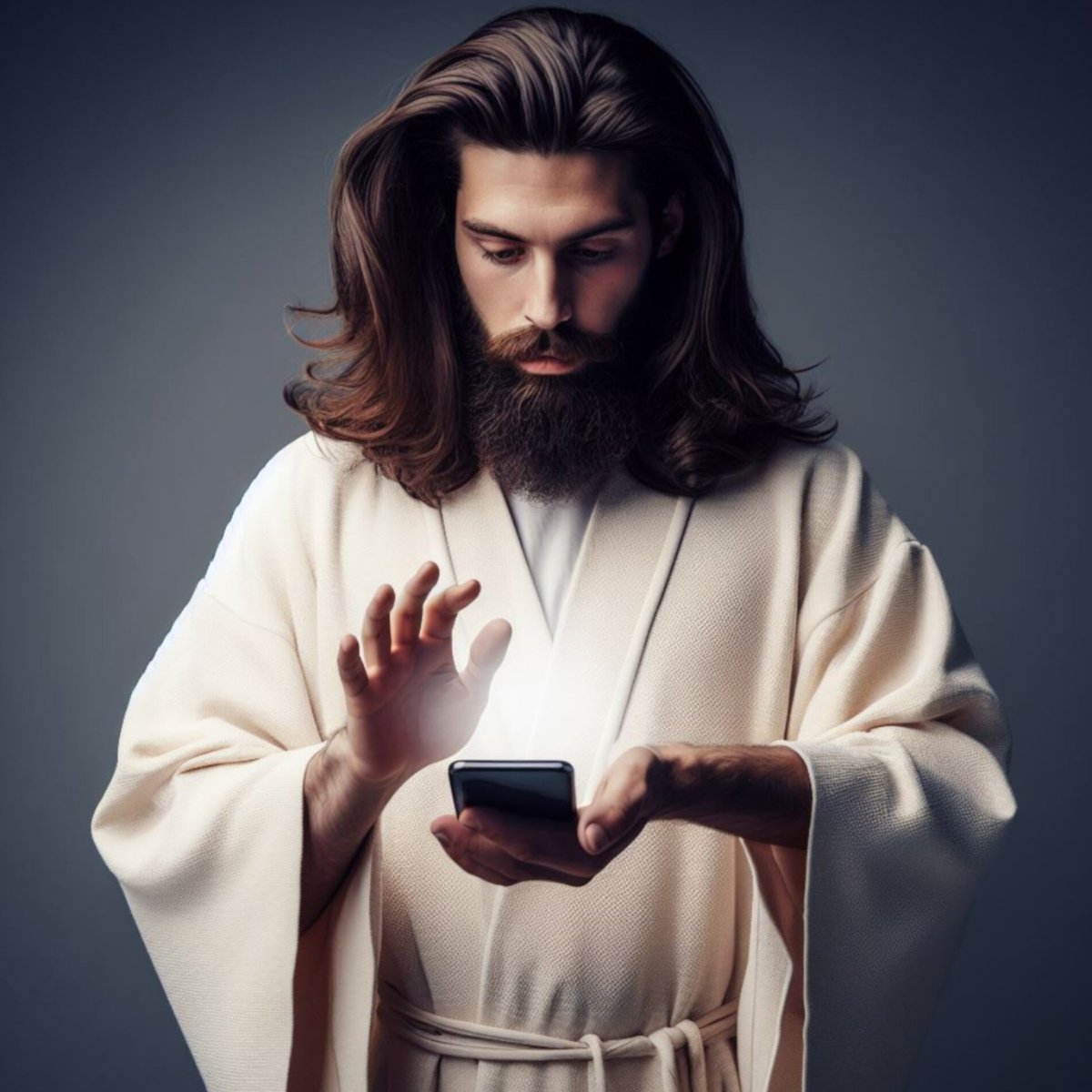 Junior89858253's tweet photo. Jesus performes miracle with a smartphone 
#dalle3 #aiart #stablediffusionart
#openAI #mattvidpro #NFT #nfts
#jesusmiracles #jesus #miracles #miracle #conceptart #conceptartist #hypothetical
#aidrawing #spiritual #itspossible https://t.co/ZTJ11nMRpE
