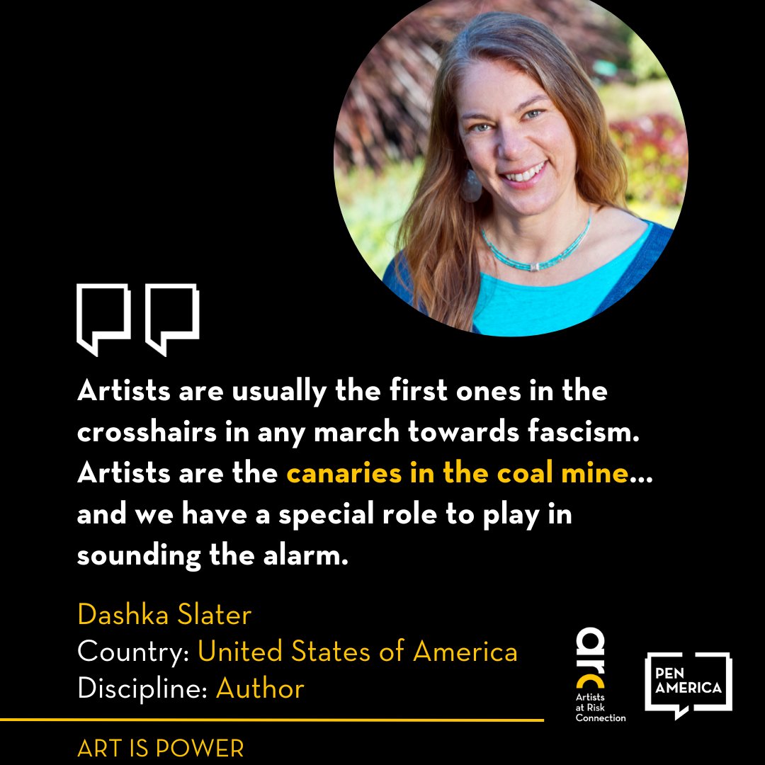 AtRiskArtists's tweet photo. ARC's Art Is Power report features 20 artists fighting for #socialchange. Today, we feature American author @DashkaSlater, whose book about an agender teen, a Black classmate, and a crime became one of most banned in the US. Read more: https://t.co/WDhZvBX3sx. #artispower https://t.co/Tw3K9VMwc1