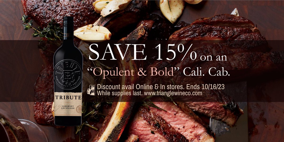 Indulge in the timeless pairing of a Rich Cab &amp; Robust Ribeye #steak 🥩. Buy Tribute #CaliforniaCab &amp; Save trianglewineco.com/products/tribu…