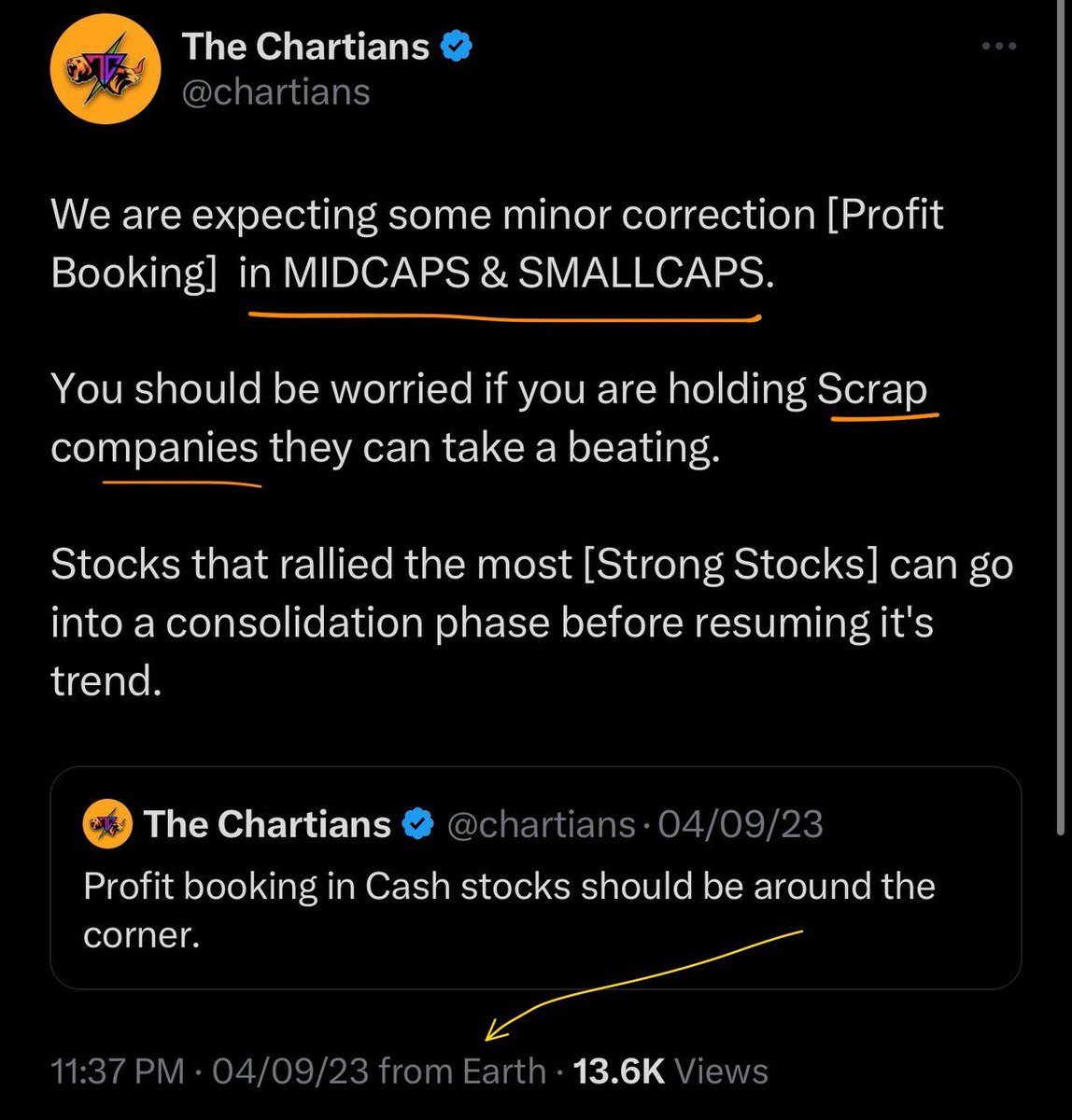 4th Sept : Gut feeling/Intuition (cant explain as it comes from experience and isnt quantifiable) 12th Sept : Market confirmed the stance