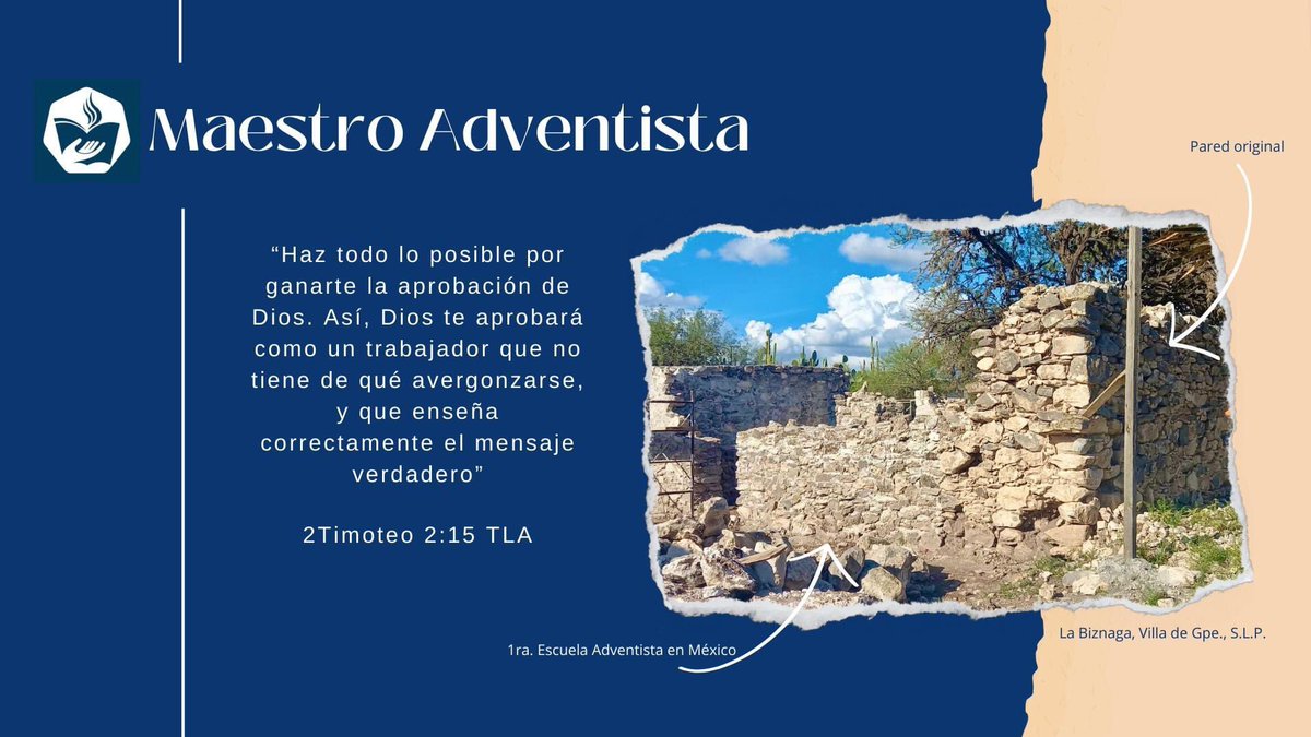 Te presento el trabajo de reconstrucción de la Escuela Adventista levantada por el gran pionero adventista  en México, Salvador Marchisio.

¡Maestros y Maestras Adventistas, gracias por dejarse usar por el Espíritu Santo y estar construyendo vidas para la eternidad!