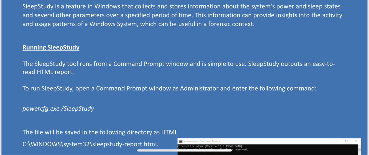 DigitalF0rensix's tweet photo. Windows SleepStudy Report for Forensics Analysis.

A great place to look for forensic timeline reconstruction and collect information such as User Activity, Battery and Power Information, Device Usage Patterns, Investigating Anomalies etc.,
#cyber #cybersecurity #Windows https://t.co/DemxSHLvdU